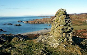 The "Last Look Back" cairn overlooking Uisken Beach